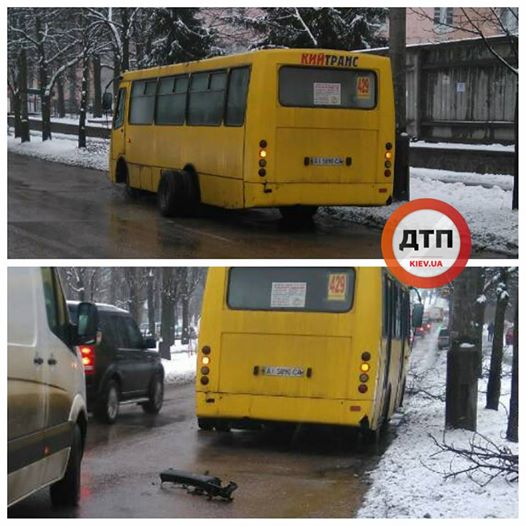Отпавшие колеса маршрутки на на улице Гавела